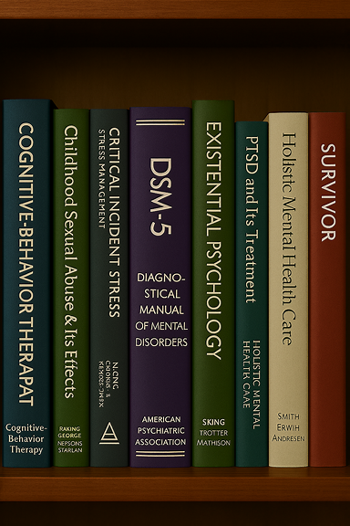 Reference books on a bookshelf